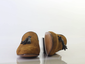Handmade Men's Tan Color Suede Tassel Loafers, Men Designer Dress Formal Luxury Shoes - theleathersouq