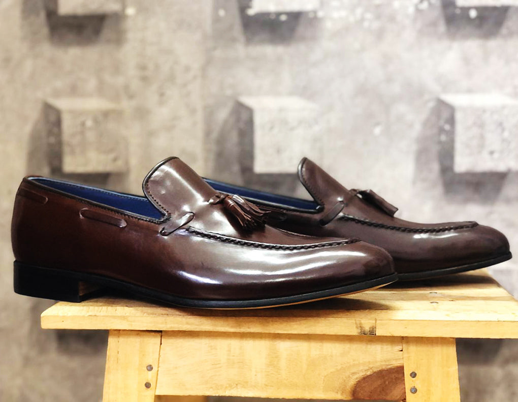 Handmade Men's Brown Split Toe Leather Tassel Loafers, Men Designer Dress Formal Luxury Shoes - theleathersouq