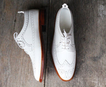 Load image into Gallery viewer, Handmade Men&#39;s White Leather Wing Tip Brogue Lace Up Shoes, Men Designer Dress Formal Luxury Shoes - theleathersouq
