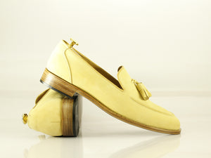 Handmade Men's Beige Suede Round Toe Tassel Loafers, Men Designer Dress Formal Luxury Shoes - theleathersouq