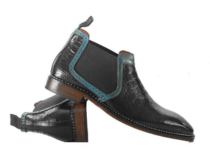 Handmade Men's Black Color Alligator Textured Leather Chelsea Boots, Men Ankle Boots, Men Designer Boots - theleathersouq