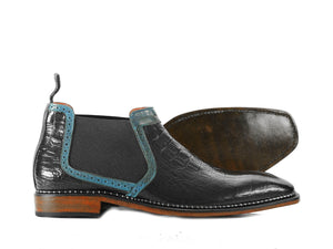 Handmade Men's Black Color Alligator Textured Leather Chelsea Boots, Men Ankle Boots, Men Designer Boots - theleathersouq