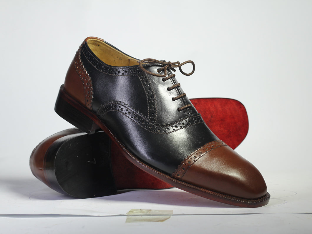 Handmade Men's Black Brown Leather Cap Toe Lace Up Shoes, Men Designer Dress Formal Luxury Shoes - theleathersouq