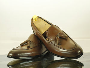 Handmade Men's Brown Color Leather Tassel Loafers, Men Designer Dress Formal Luxury Shoes - theleathersouq