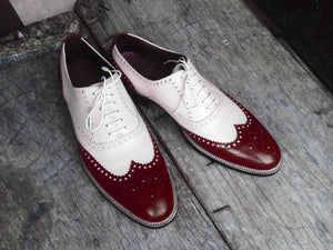 Awesome Handmade Men's Two Tone Leather Wing Tip Brogue Lace Up Shoes, Men Designer Dress Formal Luxury Shoes - theleathersouq