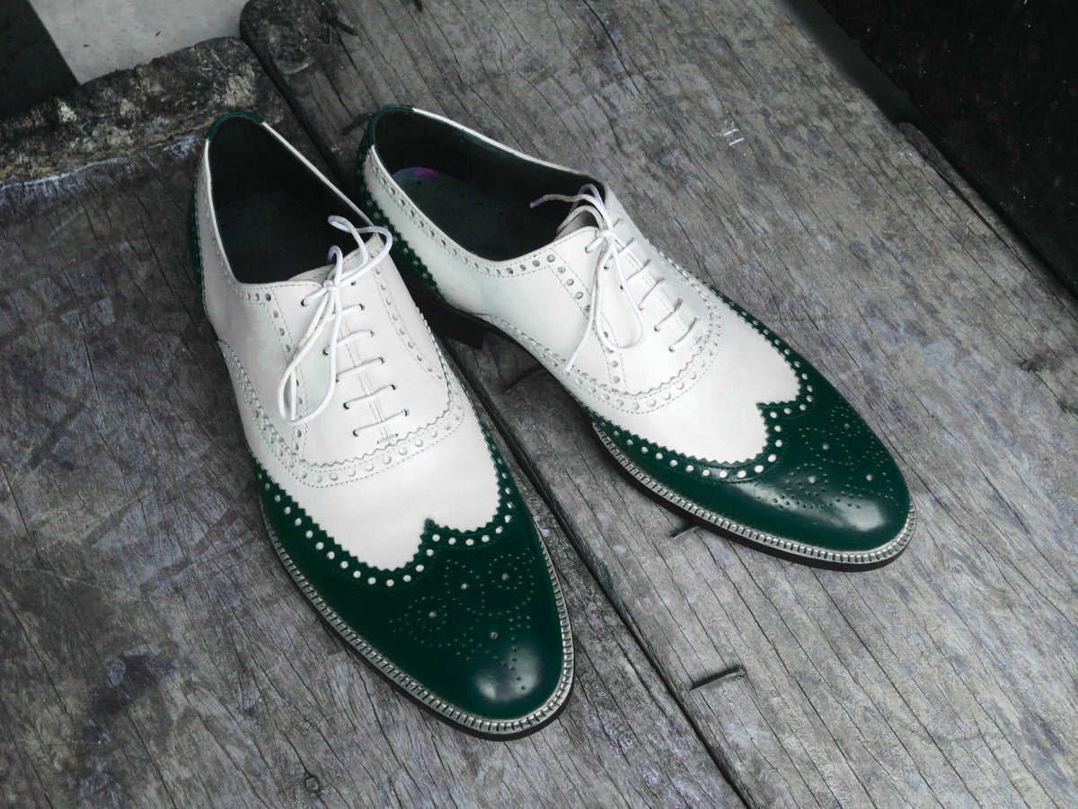 Awesome Handmade Men's Two Tone Leather Wing Tip Brogue Lace Up Shoes ...