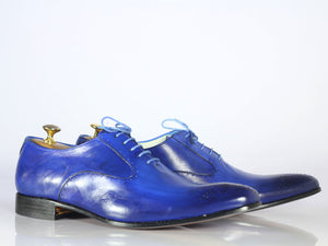 Handmade Men's Blue Leather Brogue Toe Lace Up Shoes, Men Designer Dress Formal Luxury Shoes