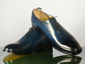 Handmade Men's Blue Leather Wholecut Lace Up Shoes, Men Designer Dress Formal Luxury Shoes