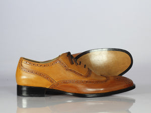 Handmade Men's Tan Brown Leather Wing Tip Brogue Lace Up Shoes, Men Designer Dress Formal Luxury Shoes