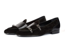 Load image into Gallery viewer, Handmade Men&#39;s Black Leather Velvet Loafers, Men Designer Dress Luxury Shoes