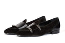 Handmade Men's Black Leather Velvet Loafers, Men Designer Dress Luxury Shoes