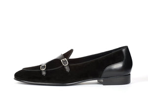 Handmade Men's Black Leather Velvet Loafers, Men Designer Dress Luxury Shoes