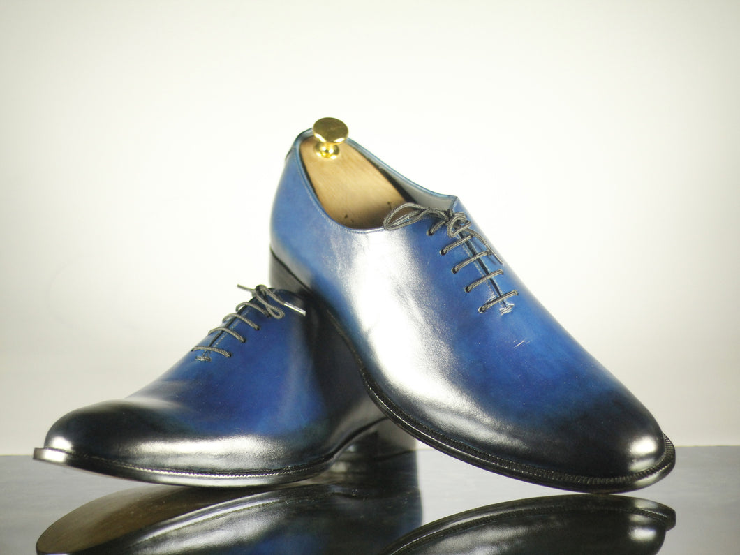 Handmade Men's Two Tone Blue Leather Wholecut Lace Up Shoes, Men Desig ...