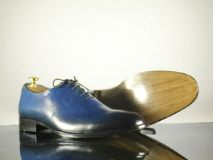 Handmade Men's Two Tone Blue Leather Wholecut Lace Up Shoes, Men Designer Dress Formal Luxury Shoes
