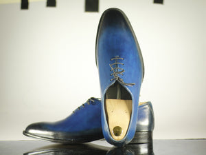 Handmade Men's Two Tone Blue Leather Wholecut Lace Up Shoes, Men Designer Dress Formal Luxury Shoes