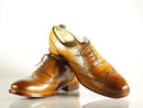 Handmade Men's Tan Brown Leather Wing Tip Brogue Lace Up Shoes, Men Designer Dress Formal Luxury Shoes