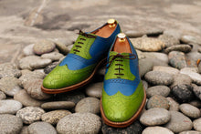 Load image into Gallery viewer, Handmade Men&#39;s Green Blue Leather Wing Tip Brogue Lace Up Shoes, Men Designer Dress Formal Luxury Shoes