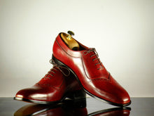 Load image into Gallery viewer, Handmade Men&#39;s Burgundy Leather Lace Up Shoes, Men Designer Dress Formal Luxury Shoes