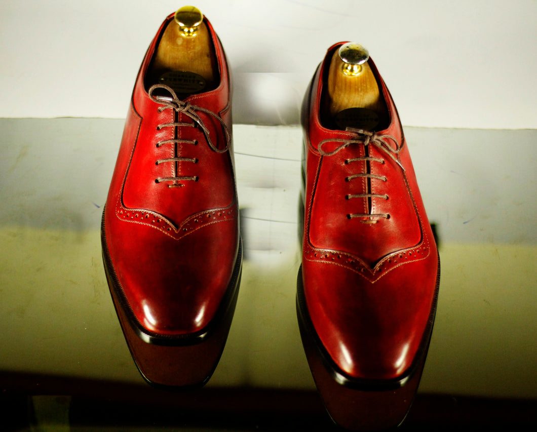 Handmade Men's Burgundy Leather Lace Up Shoes, Men Designer Dress Formal Luxury Shoes