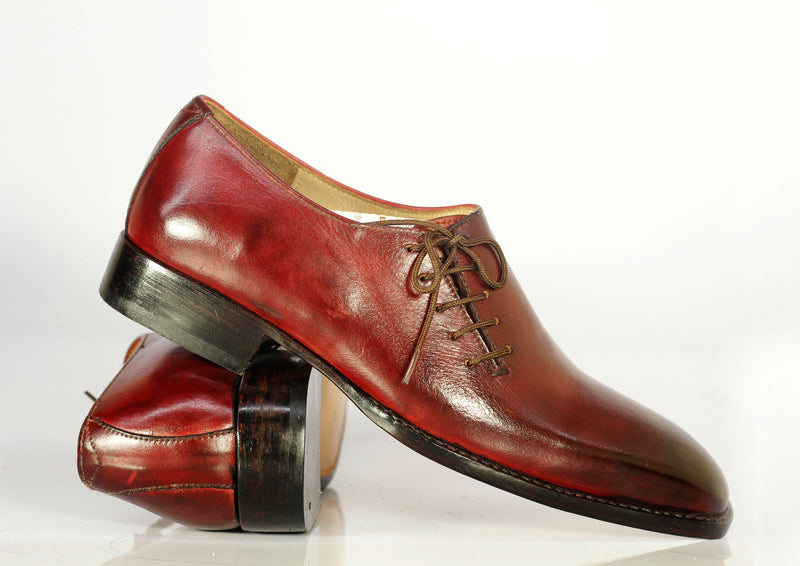 Handmade Men's Burgundy Leather Side Lace Up Shoes, Men Designer Dress Formal Luxury Shoes