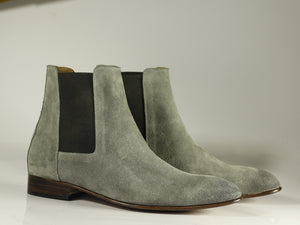 Handmade Men's Gray Suede Chelsea Boots, Men Fashion Ankle Boots, Men Designer Boots