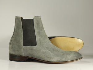Handmade Men's Gray Suede Chelsea Boots, Men Fashion Ankle Boots, Men Designer Boots