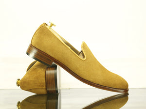Men's Handmade Tan Suede Loafers, Men Designer Formal Dress Luxury Shoes