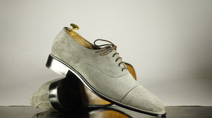 Men's Handmade Gray Suede Cap Toe Lace Up Shoes, Men Designer Dress Formal Luxury Shoes