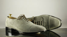 Load image into Gallery viewer, Men&#39;s Handmade Gray Suede Cap Toe Lace Up Shoes, Men Designer Dress Formal Luxury Shoes