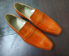 Load image into Gallery viewer, Handmade Men&#39;s Tan Leather Penny Loafers, Men Designer Formal Dress Luxury Shoes