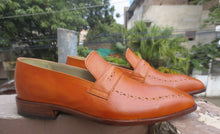 Load image into Gallery viewer, Handmade Men&#39;s Tan Leather Penny Loafers, Men Designer Formal Dress Luxury Shoes