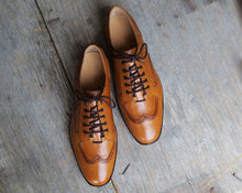 Load image into Gallery viewer, Handmade Men&#39;s Brown Leather Patina Lace Up Shoes, Men Designer Dress Formal Luxury Shoes