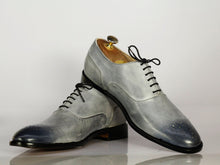 Load image into Gallery viewer, Handmade Men&#39;s Silver Leather Brogue Lace Up Shoes, Men Designer Dress Formal Luxury Shoes