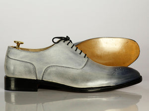Handmade Men's Silver Leather Brogue Lace Up Shoes, Men Designer Dress Formal Luxury Shoes