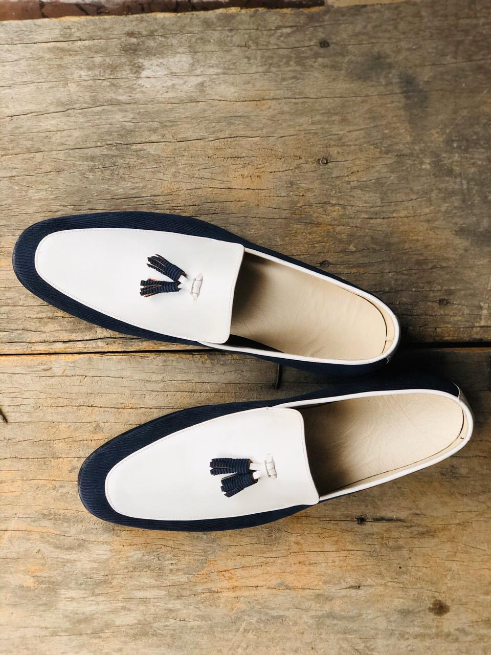 Awesome Men's Handmade Blue & White Split Toe Penny Loafers, Men Dress –  theleathersouq