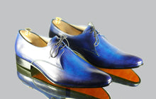 Load image into Gallery viewer, Handmade Men&#39;s Blue Leather Wholecut Lace Up Shoes, Men Designer Dress Formal Luxury Shoes