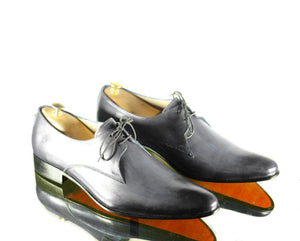 Handmade Men's Gray Leather Wholecut Lace Up Shoes, Men Designer Dress Formal Luxury Shoes