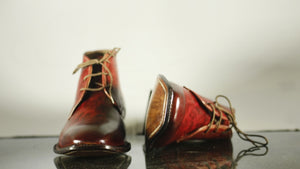 Handmade Men's Burgundy Leather Chukka Lace Up Boots, Men Ankle Boots, Men Designer Boots
