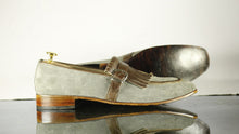 Load image into Gallery viewer, Handmade Men&#39;s Gray Brown Leather Suede Monk Strap Fringes Shoes, Men Designer Formal Dress Shoes