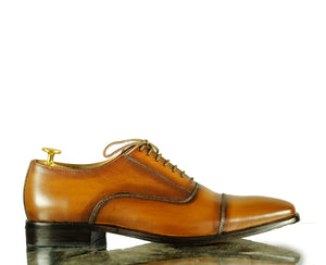 Handmade Men's Brown Leather Cap Toe Lace Up Shoes, Men Dress Formal Shoes