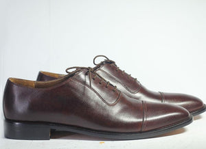 Handmade Men's Brown Leather Cap Toe Lace Up Shoes, Men Designer Dress Formal Luxury Shoes