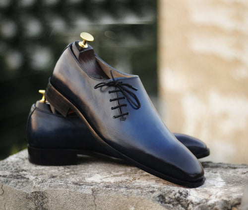 Handmade Men's Blue Leather Side Lace Up Shoes, Men Designer Dress Formal Luxury Shoes