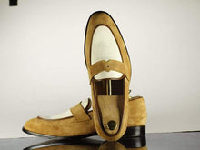 Load image into Gallery viewer, Handmade Men&#39;s Tan White Suede Penny Loafer, Men Dress Formal Driving Shoes
