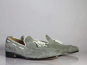 Handmade Men's Gray Suede Tassel Loafer, Men Dress Formal Shoes