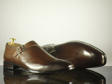 Load image into Gallery viewer, Handmade Men&#39;s Brown Leather Monk Strap Shoes, Men Dress Formal Shoes
