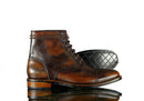 Handmade Men's Antique Brown Leather Cap Toe Lace Up Boots, Men Ankle Boots, Men Fashion Boots