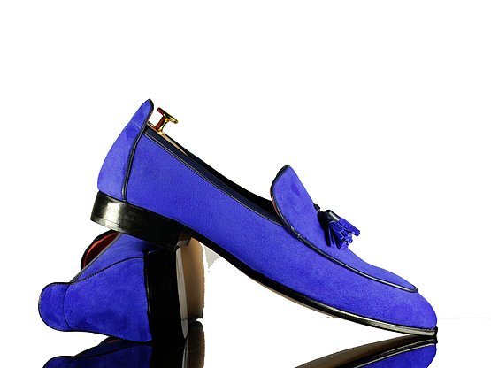 Handmade Men's Blue Suede Tassel Loafer, Men Dress Formal Shoes