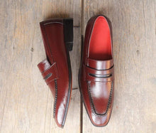 Load image into Gallery viewer, New Handmade Men&#39;s Burgundy Leather Penny Loafers, Men Dress Fashion Driving Shoes
