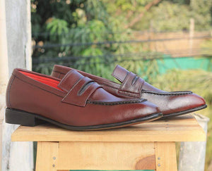 New Handmade Men's Burgundy Leather Penny Loafers, Men Dress Fashion Driving Shoes
