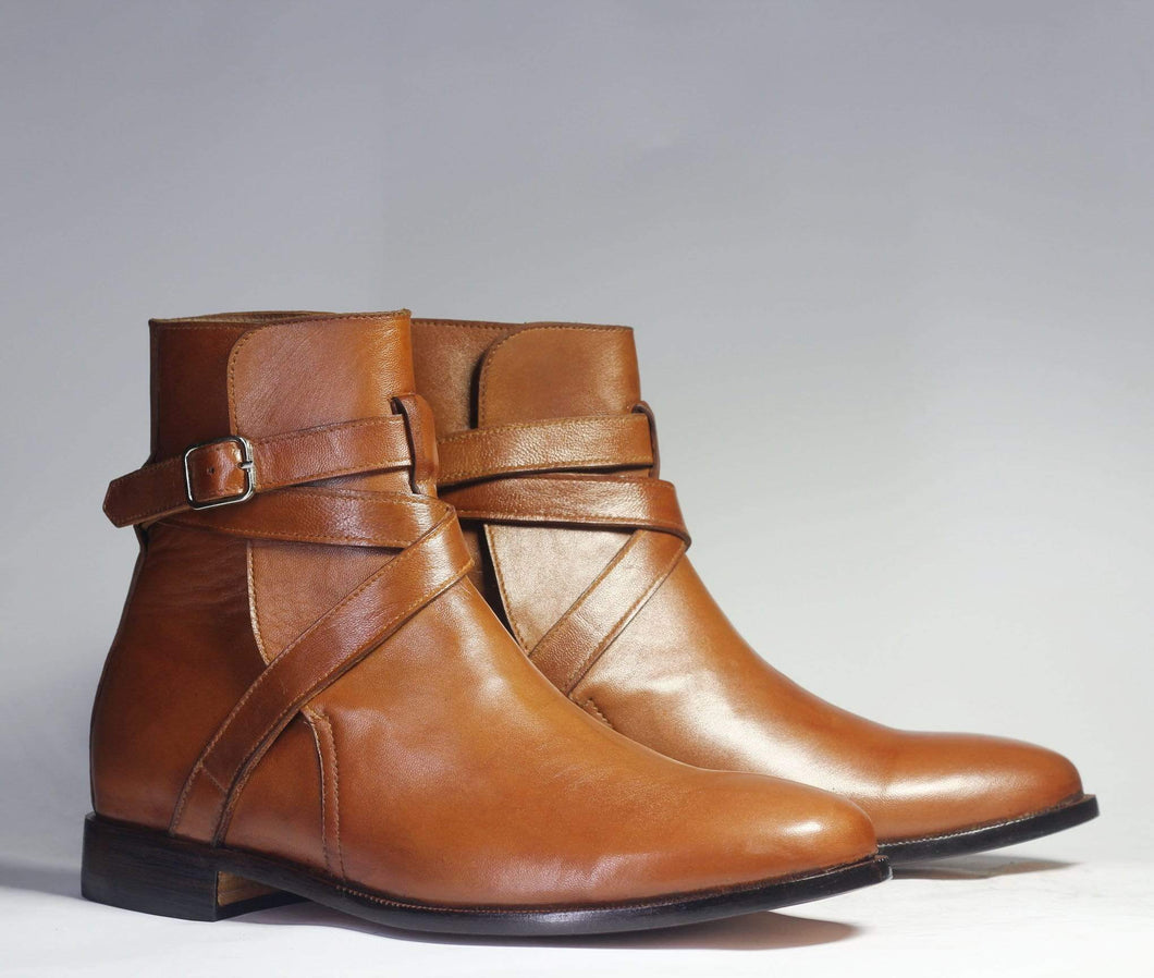 Handmade Men's Brown Leather Jodhpurs Buckle Strap Boots, Men Ankle Boots, Men Fashion Boots